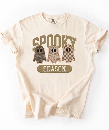 Spooky Season T-Shirt — Faux patchwork Cute Ghosts Graphic Halloween Tee