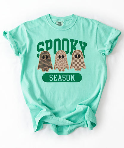Spooky Season graphic tee in Island Reef — cute ghost faux patchwork print, garment dyed heavyweight cotton