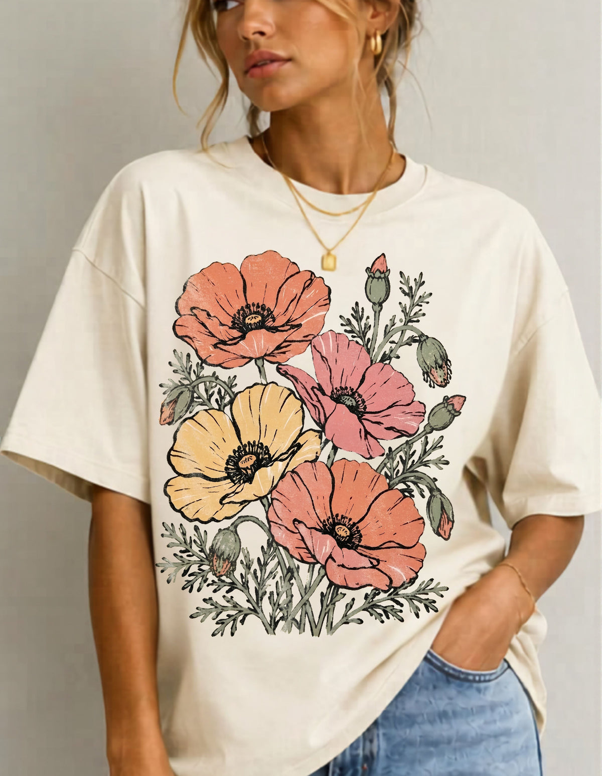 Floral Poppy Bouquet T-Shirt — Vintage Wildflower Graphic Tee