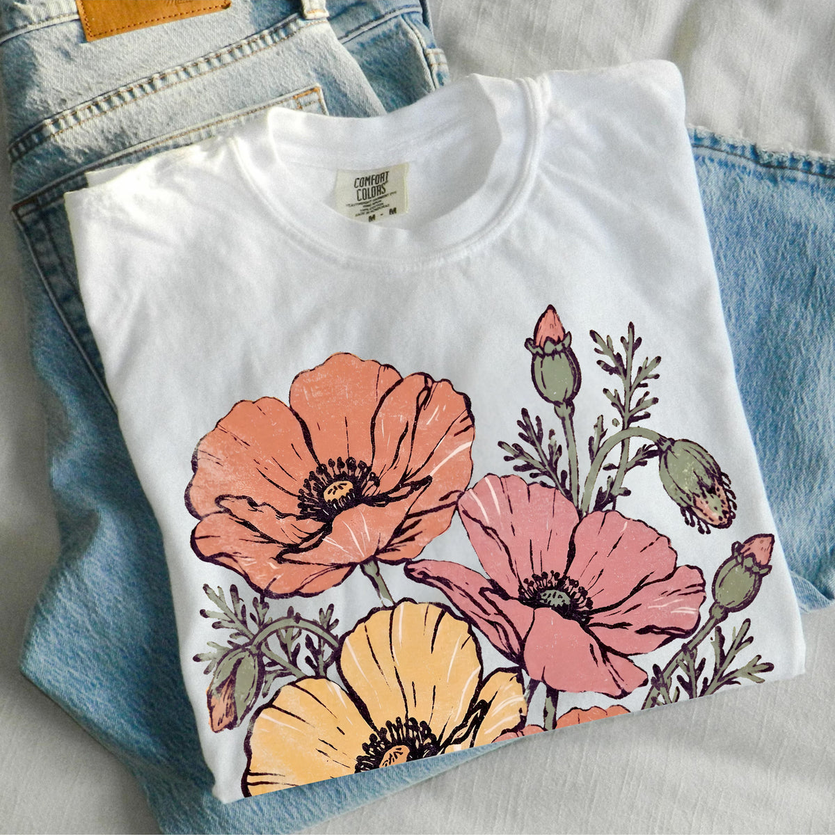 Floral Poppy Bouquet T-Shirt — Vintage Wildflower Graphic Tee
