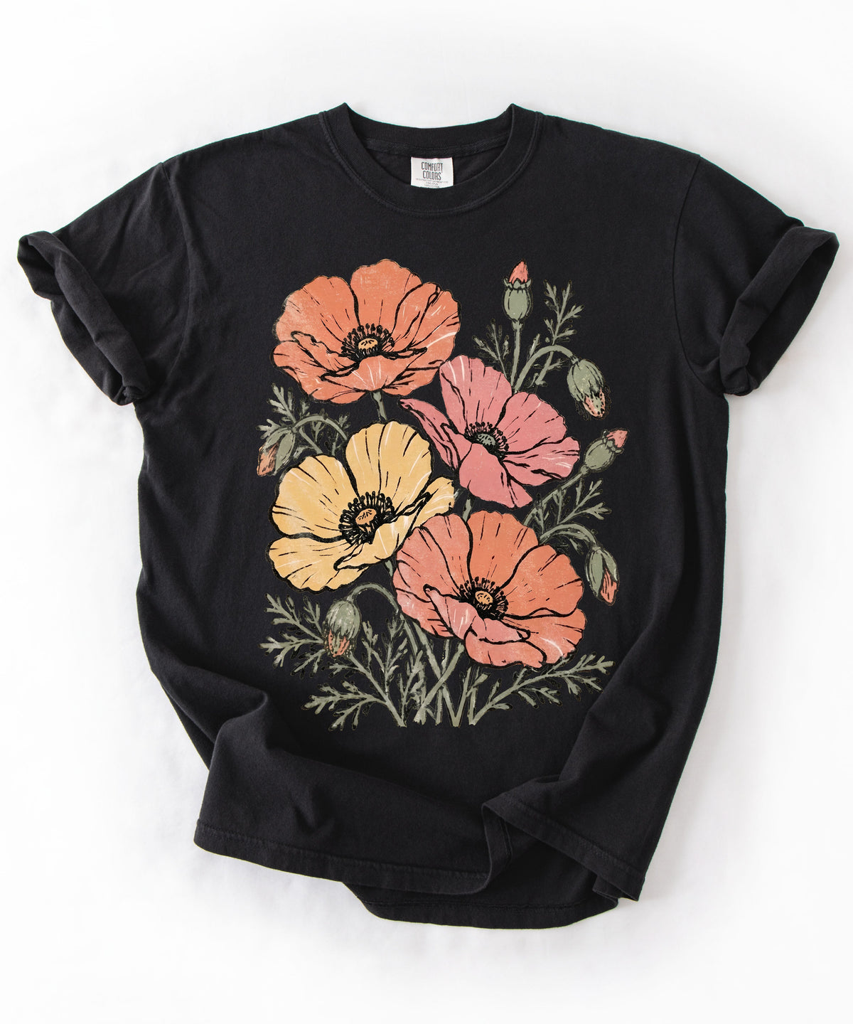 Floral Poppy Bouquet T-Shirt — Vintage Wildflower Graphic Tee