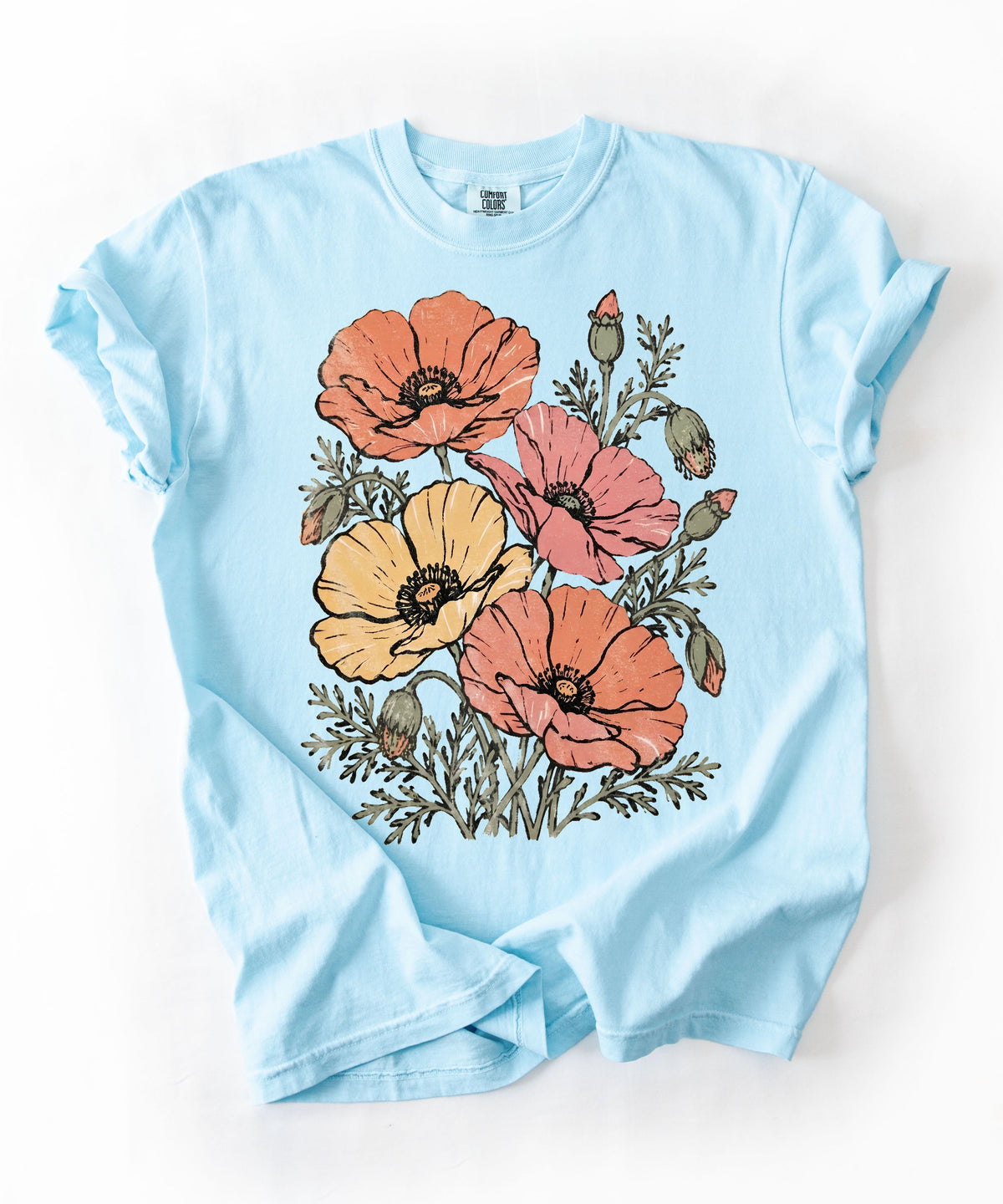 Floral Poppy Bouquet T-Shirt — Vintage Wildflower Graphic Tee