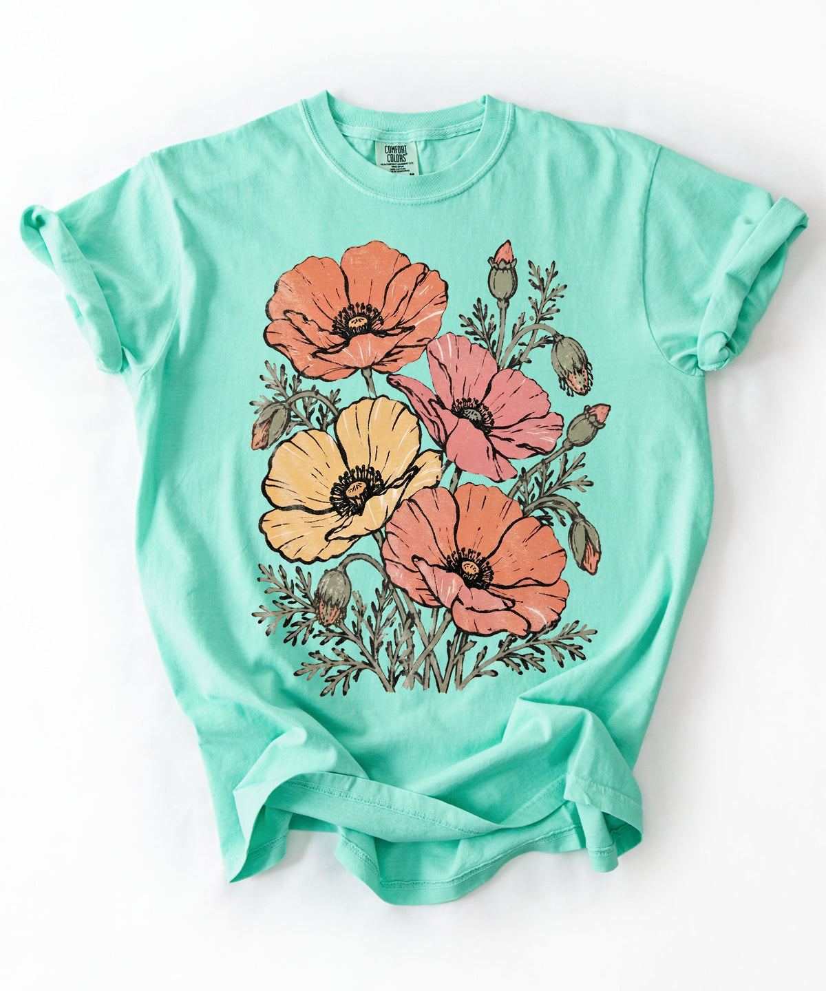 Floral Poppy Bouquet T-Shirt — Vintage Wildflower Graphic Tee