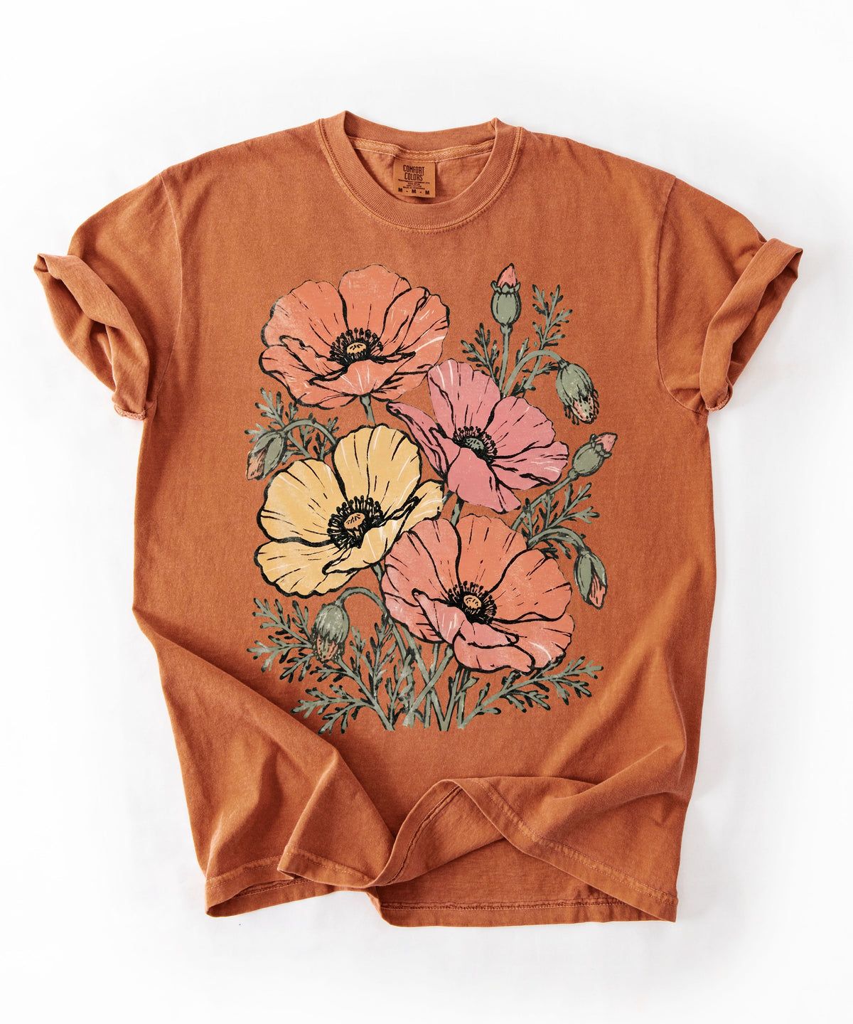 Floral Poppy Bouquet T-Shirt — Vintage Wildflower Graphic Tee