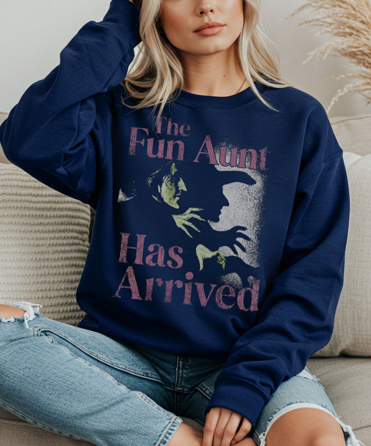 "The Fun Aunt Has Arrived" Vintage Horror Graphic Crewneck Sweatshirt