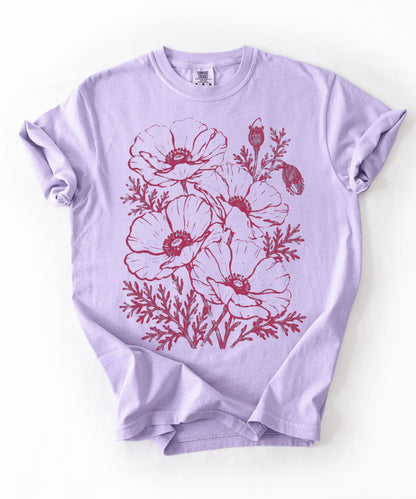 Floral Poppy Sketch T-Shirt — Vintage Botanical Tee