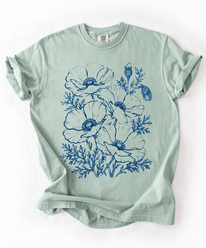 Floral Poppy Sketch T-Shirt — Vintage Botanical Tee