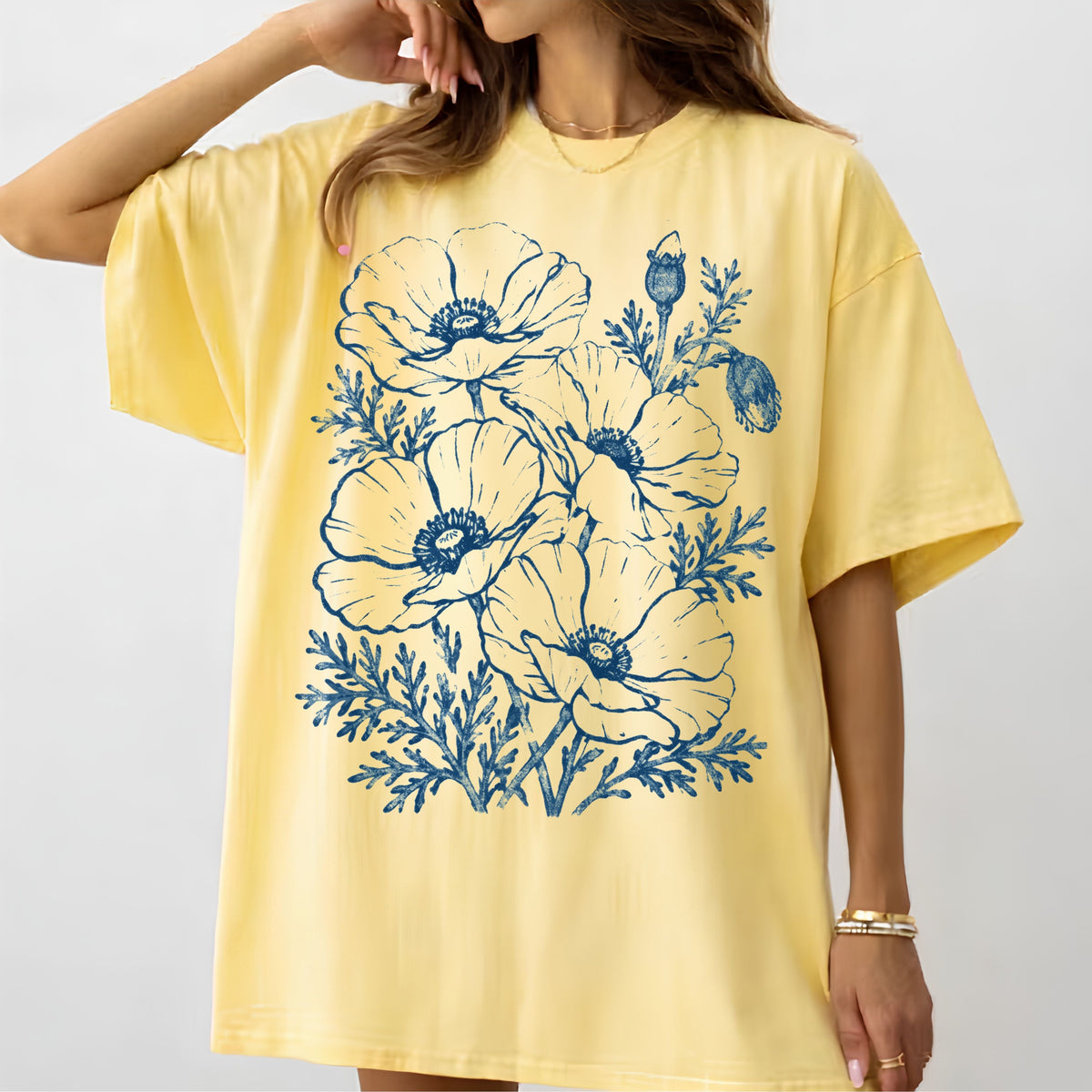 Floral Poppy Sketch T-Shirt — Vintage Botanical Tee