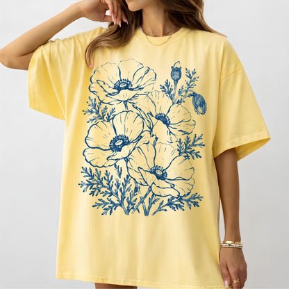 Floral Poppy Sketch T-Shirt — Vintage Botanical Tee