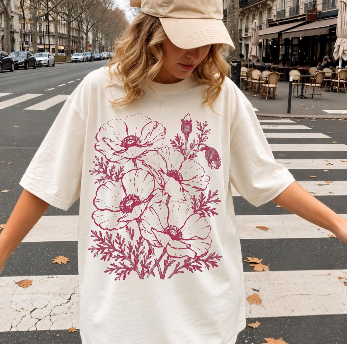 Floral Poppy Sketch T-Shirt — Vintage Botanical Tee