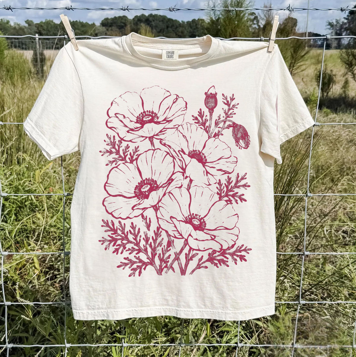 Floral Poppy Sketch T-Shirt — Vintage Botanical Tee