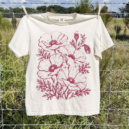 Floral Poppy Sketch T-Shirt — Vintage Botanical Tee