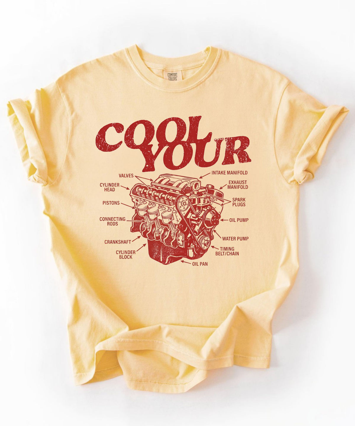 Cool your engine mechanic graphic tee in Butter— vintage automotive illustration shirt