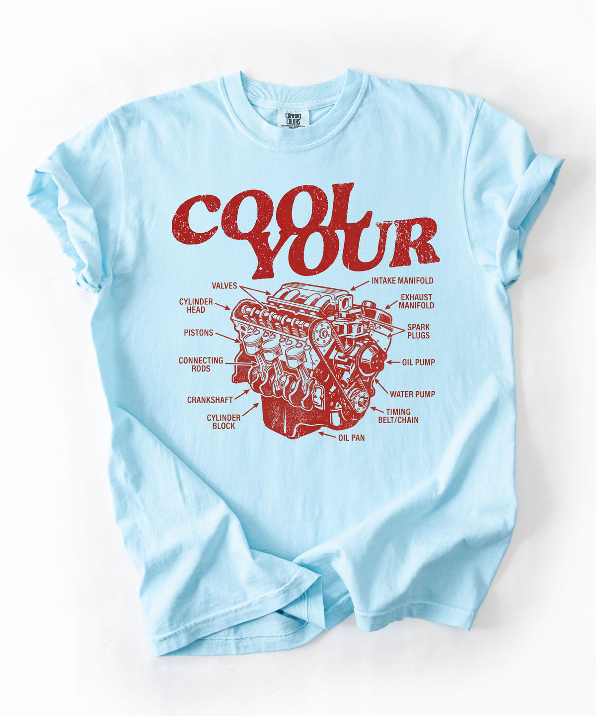 Cool your engine mechanic graphic tee in Chambray— vintage automotive illustration shirt
