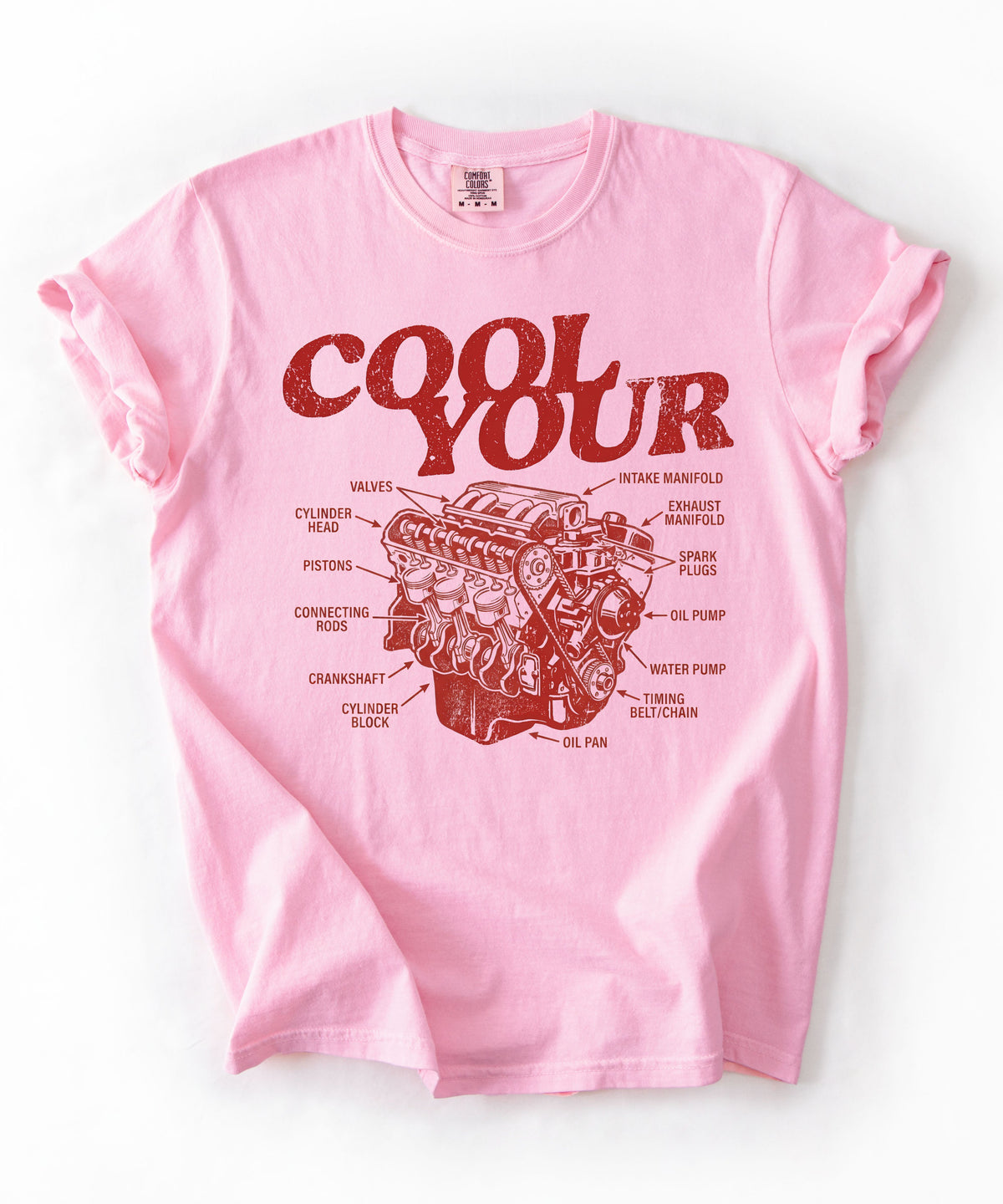 Cool your engine mechanic graphic tee in Blossom— vintage automotive illustration shirt