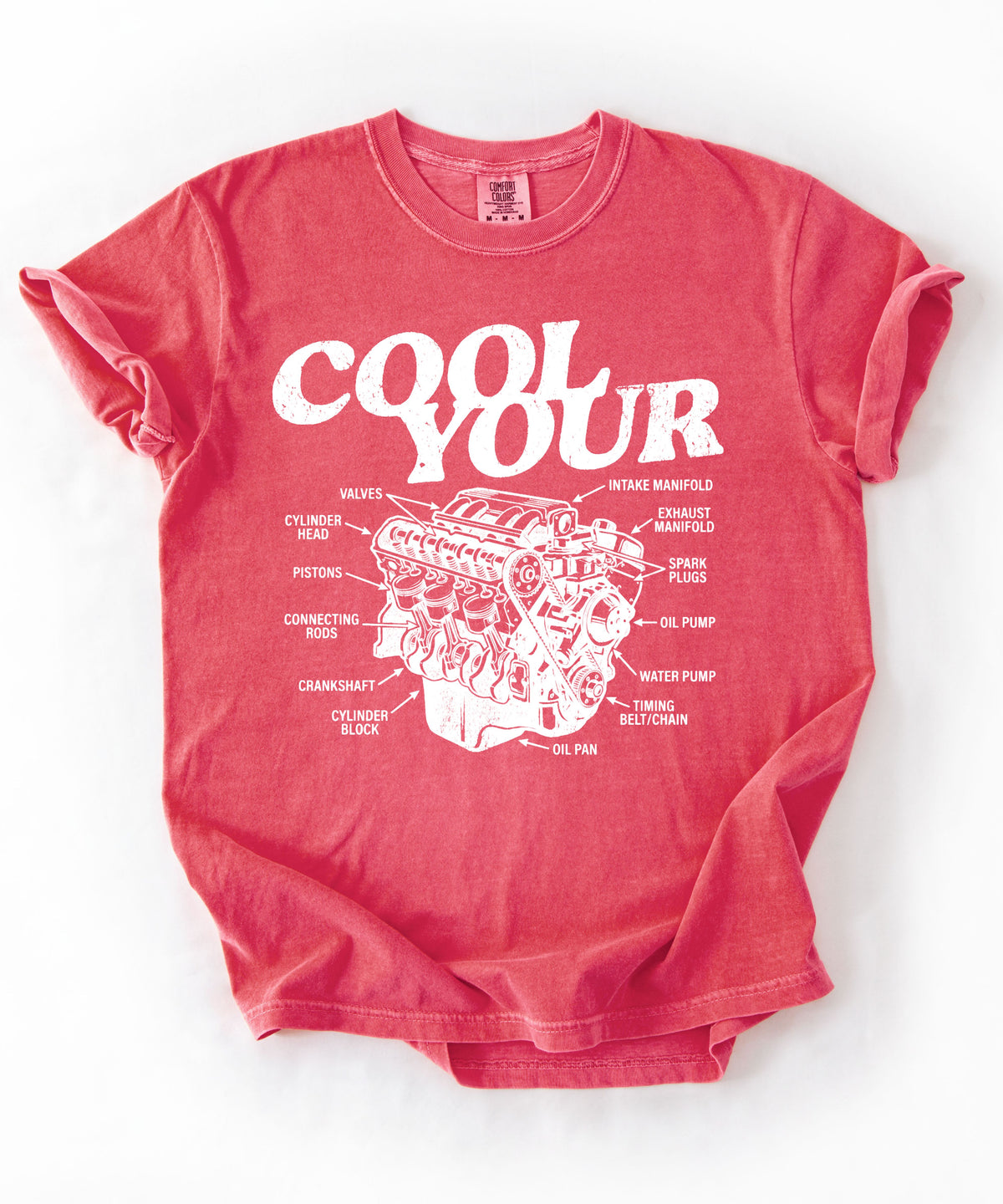 Cool your engine mechanic graphic tee in Watermelon— vintage automotive illustration shirt
