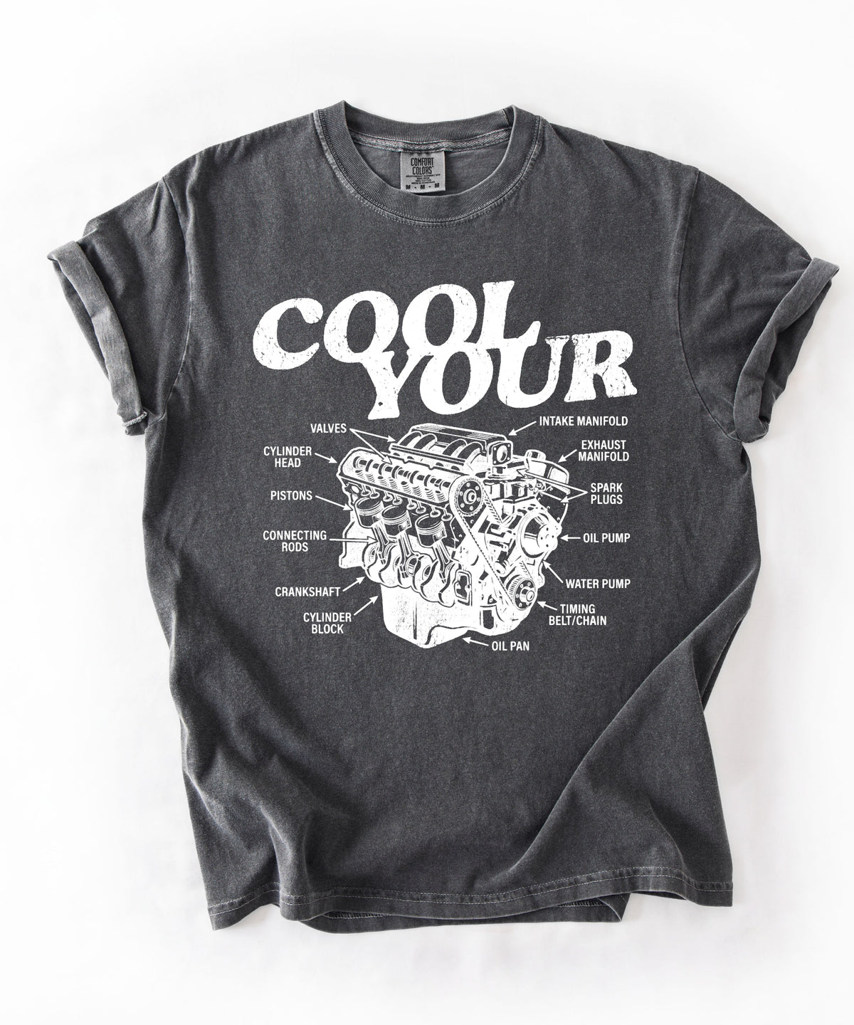 Cool your engine mechanic graphic tee in Pepper— vintage automotive illustration shirt