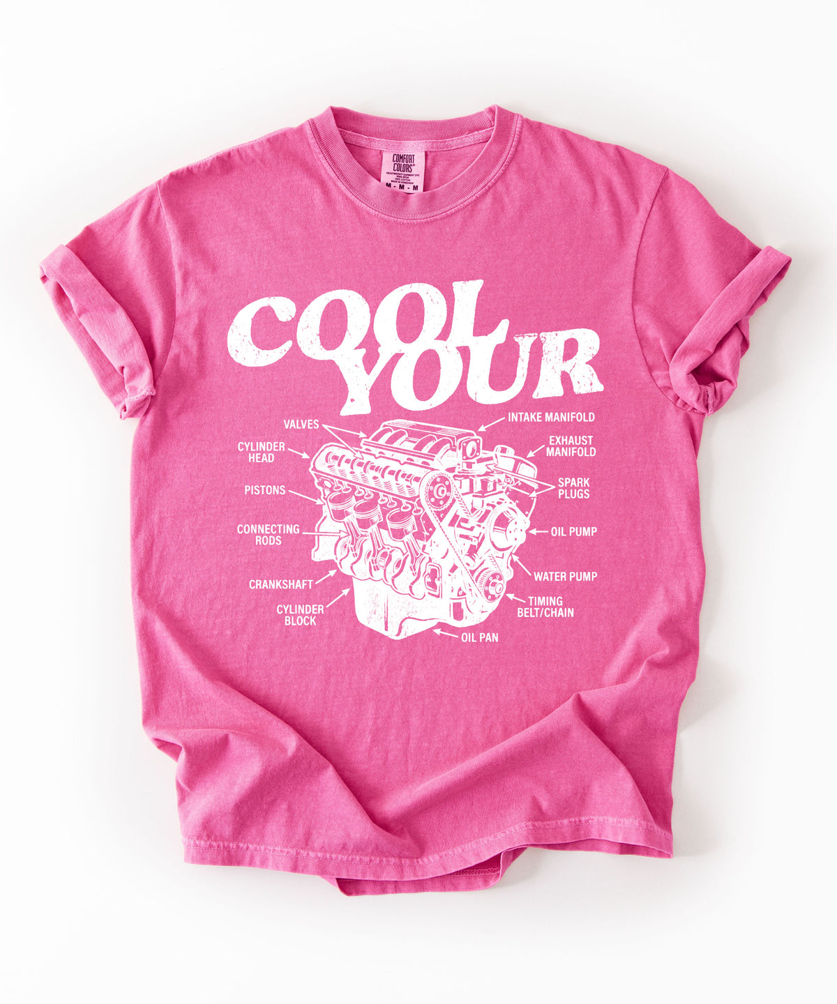 Cool your engine mechanic graphic tee in Crunchberry— vintage automotive illustration shirt