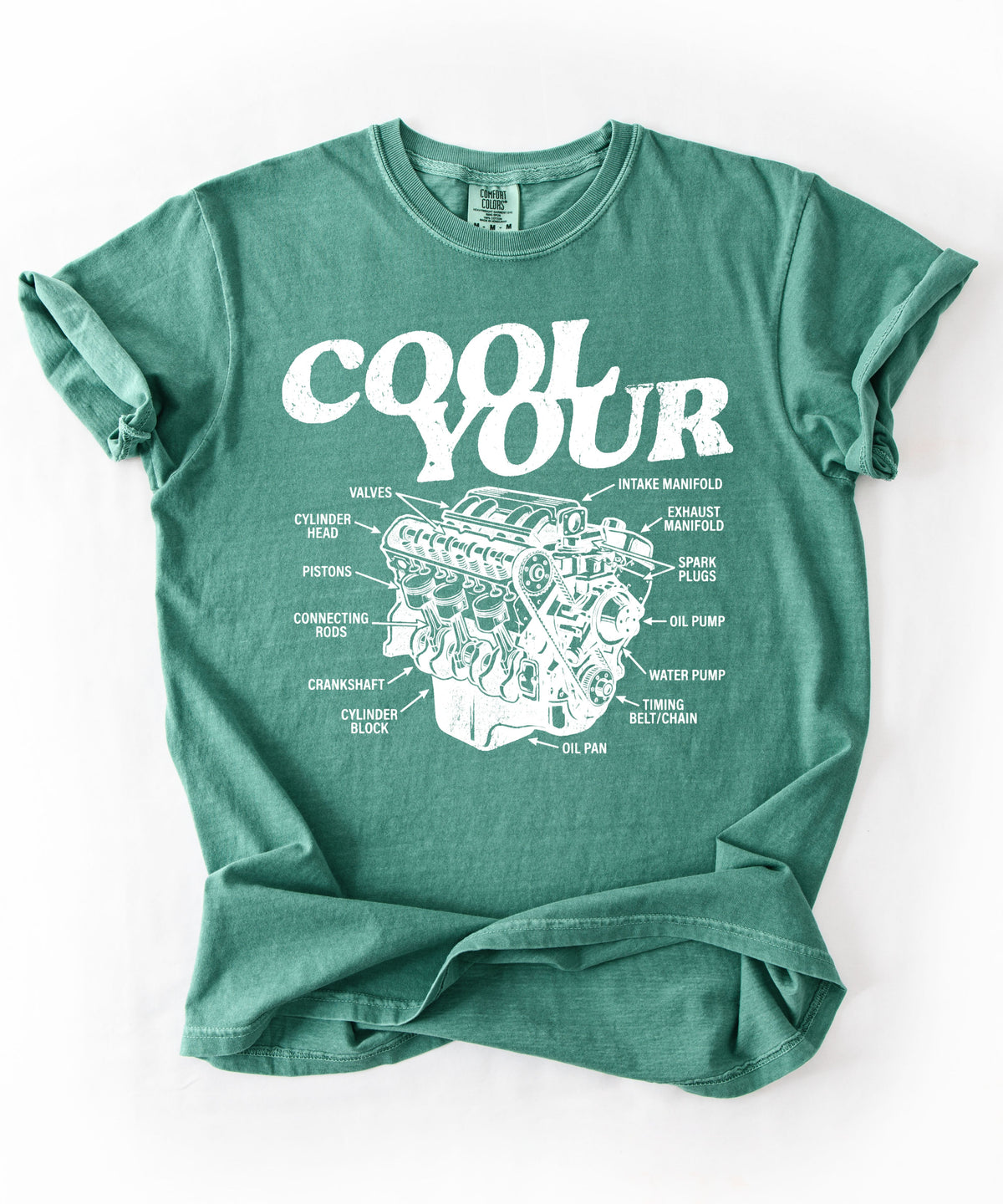 Cool your engine mechanic graphic tee in Light Green— vintage automotive illustration shirt