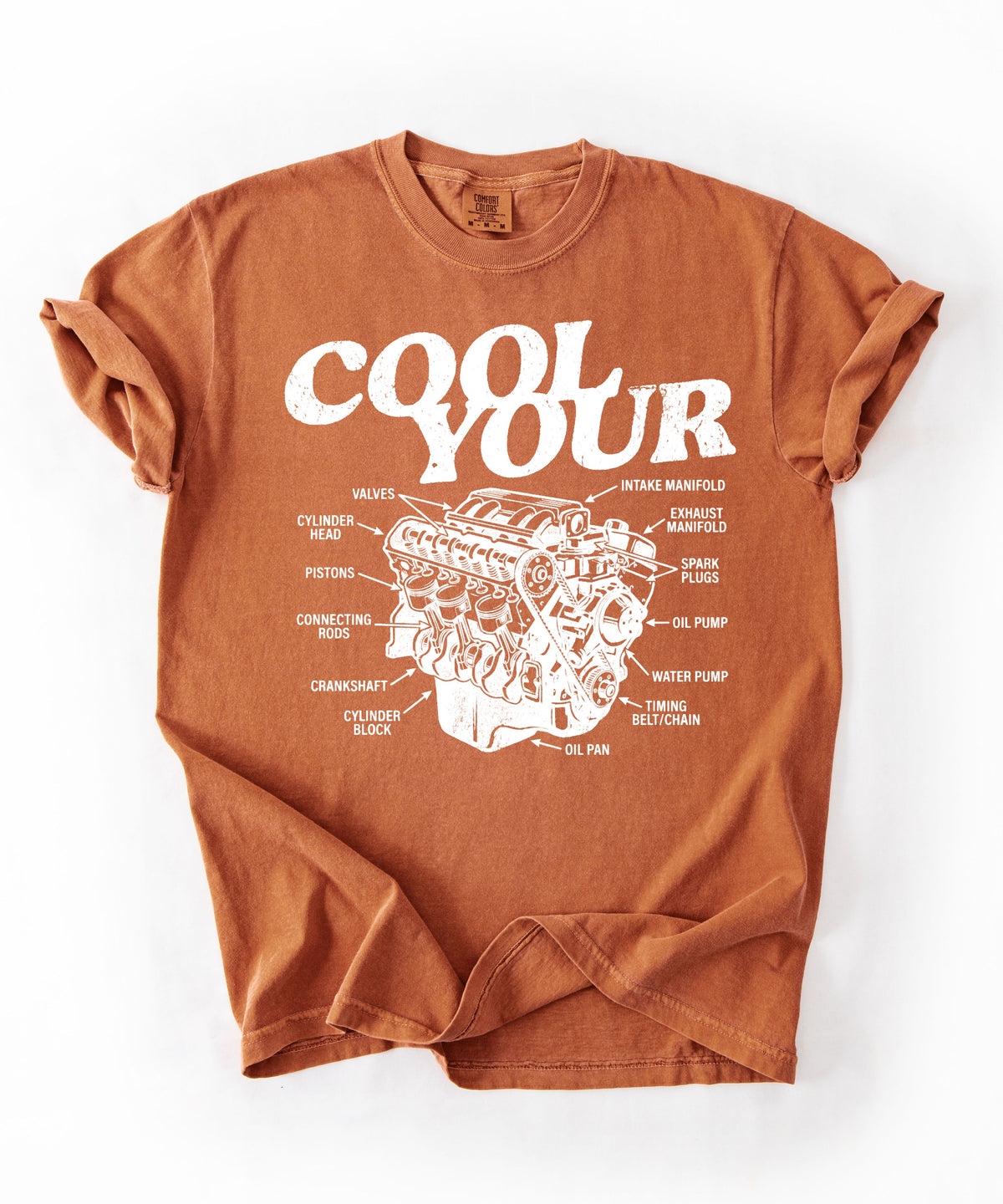 Cool your engine mechanic graphic tee in Yam— vintage automotive illustration shirt
