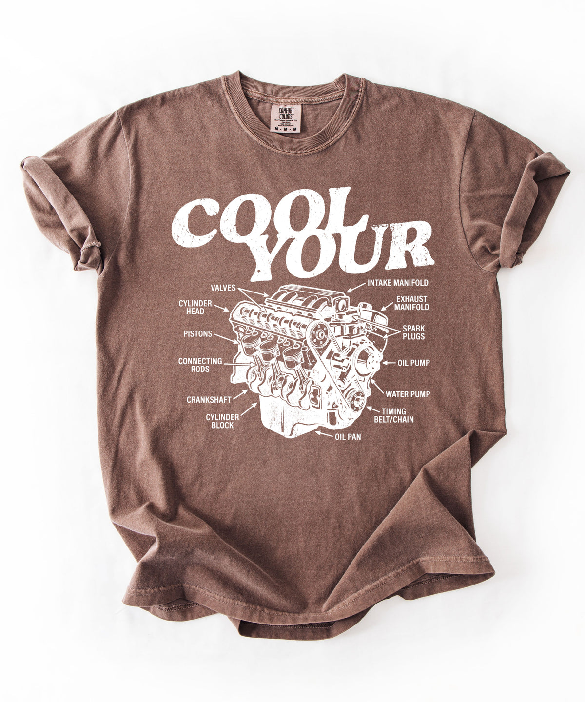 Cool your engine mechanic graphic tee in Espresso— vintage automotive illustration shirt