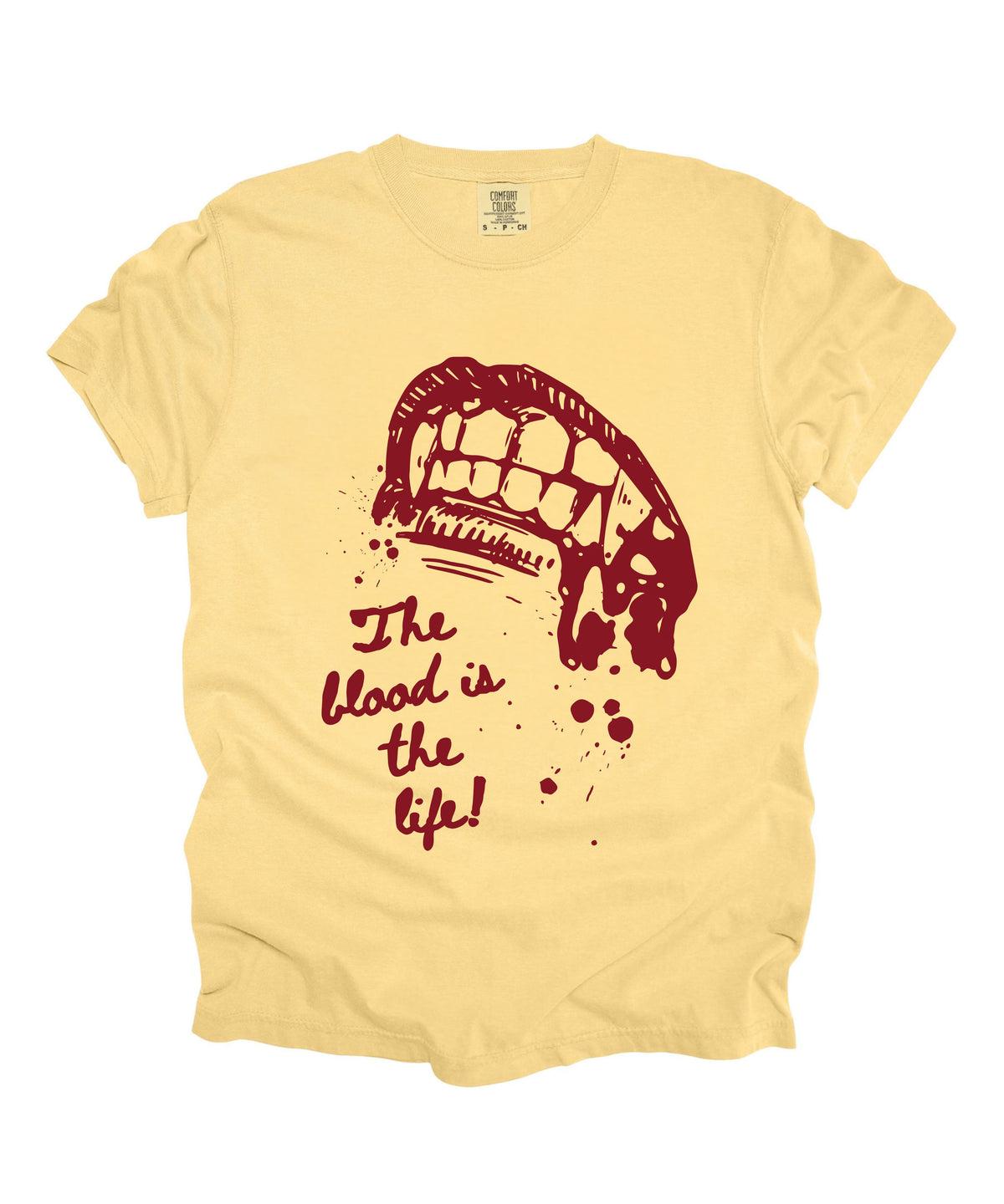 Vampire bite the blood is the life horror graphic t-shirt in Butter — heavyweight garment dyed tee


