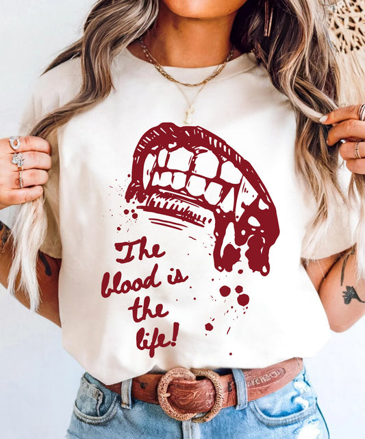Vampire bite the blood is the life horror graphic t-shirt in Ivory — heavyweight garment dyed tee

