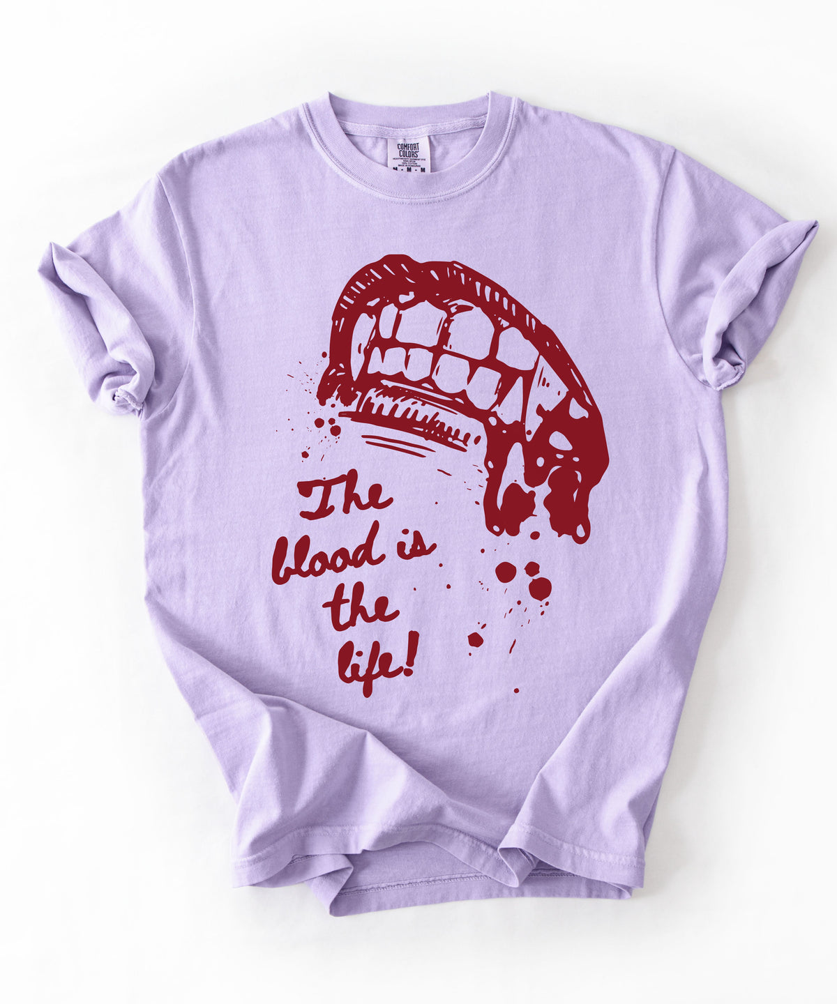 Vampire bite the blood is the life horror graphic t-shirt in Orchid — heavyweight garment dyed tee

