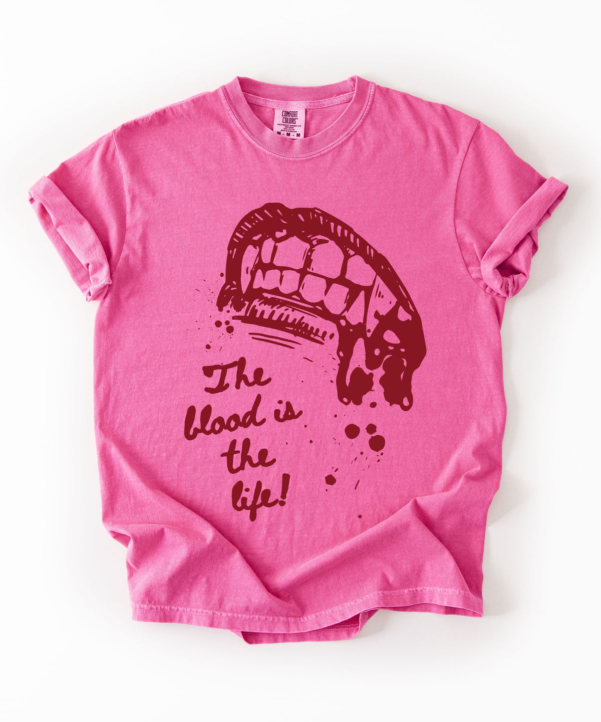 Vampire bite the blood is the life horror graphic t-shirt in Crunchberry — heavyweight garment dyed tee

