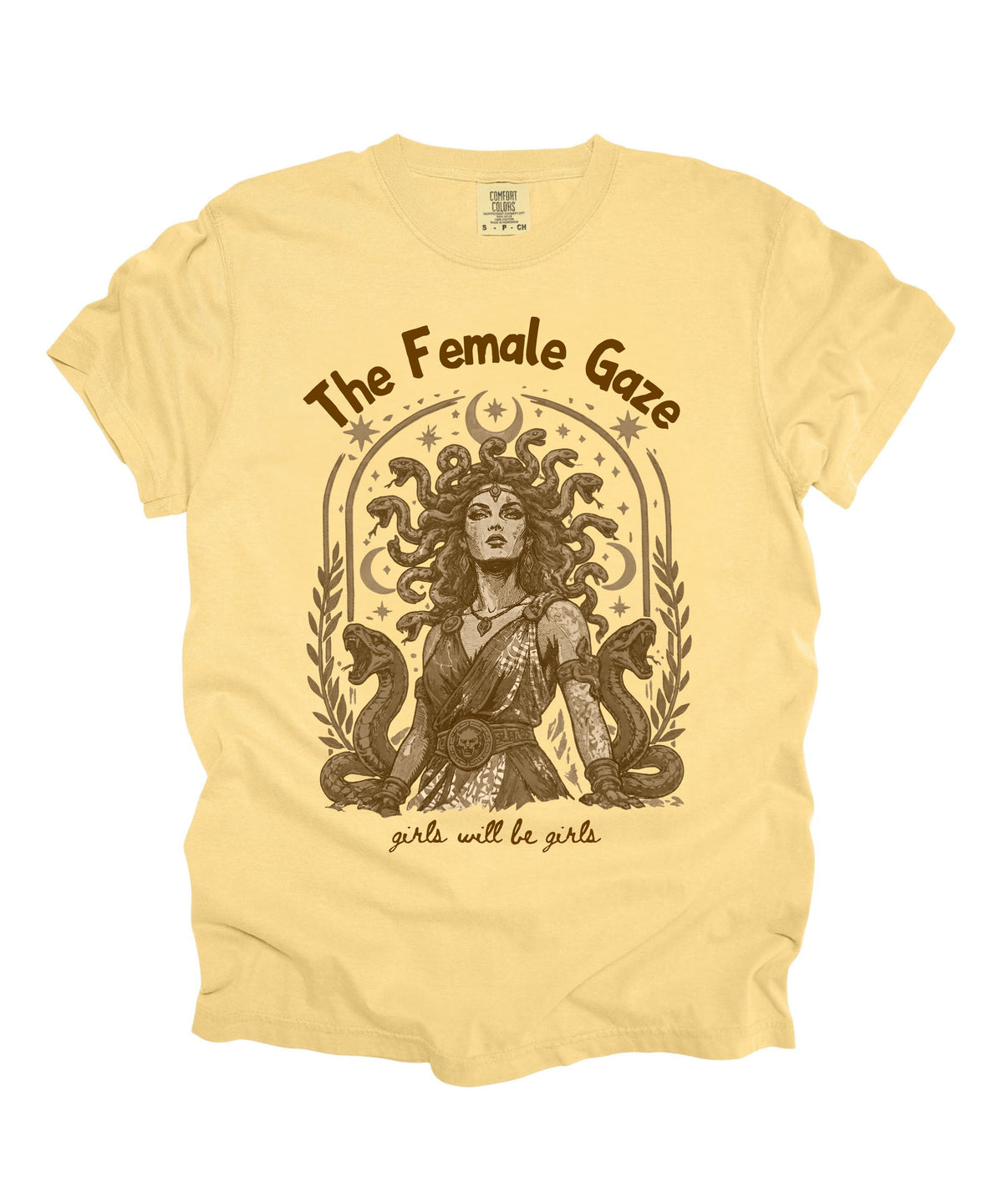 Butter Female Gaze Medusa graphic tee — feminist empowerment shirt, vintage ink print
