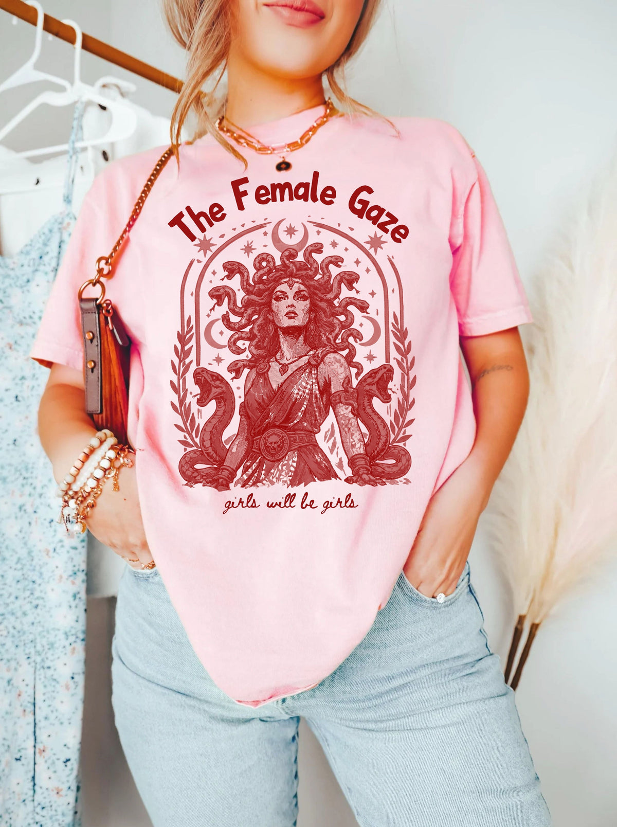 Blossom Female Gaze Medusa graphic tee — feminist empowerment shirt, vintage ink print
