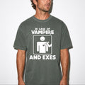 Halloween T shirt in Moss color. "in case of vampire and exes" anti vampire and anti exes shirt 