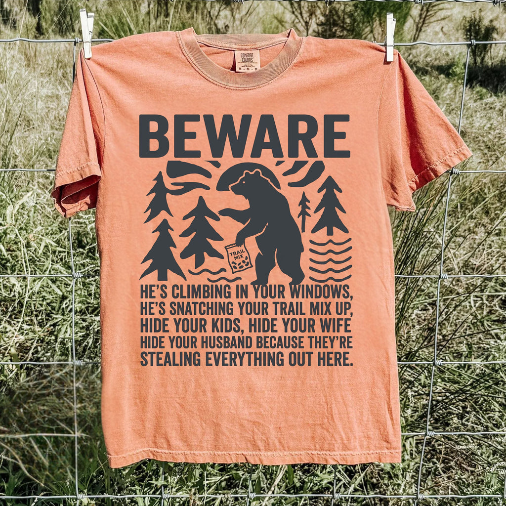 Beware Bear Graphic T-Shirt — Funny Camping Outdoors Tee