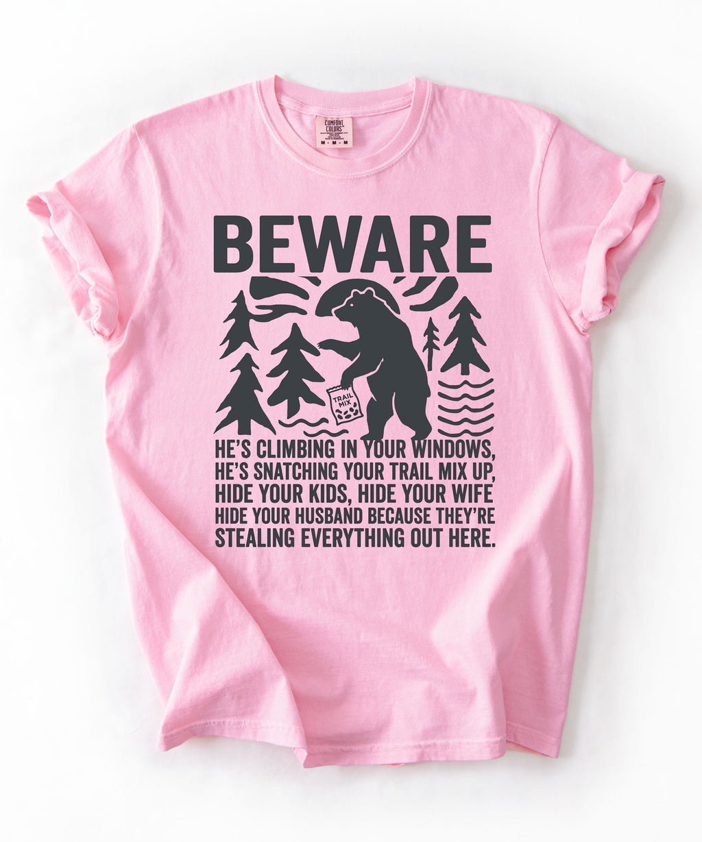 Beware Bear Graphic T-Shirt — Funny Camping Outdoors Tee