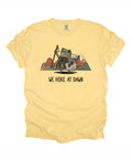 Hiking frog "We hike at dawn" tee in Butter, garment-dyed heavyweight cotton