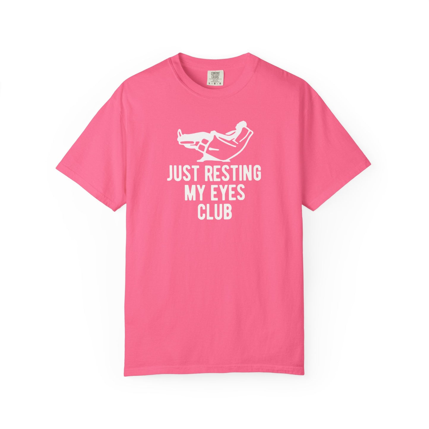Just Resting My Eyes Club T-shirt in Crunchberry  — funny garment-dyed graphic tee