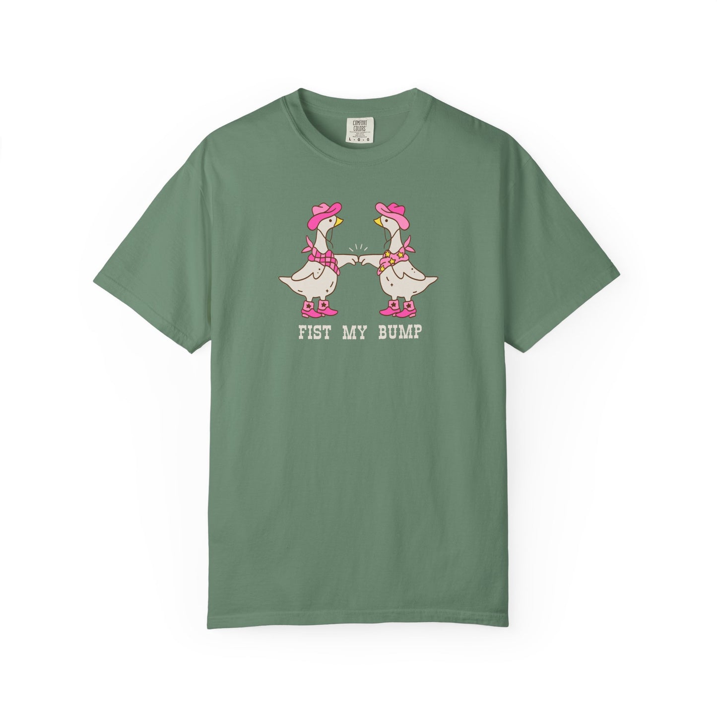 Funny Western Goose T-Shirt in Light Green — "Fist My Bump" silly graphic tee