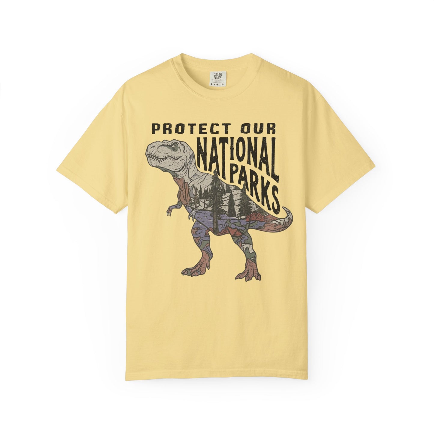 Protect Our National Parks T. Rex Graphic T-Shirt in Butter — vintage dino conservation tee