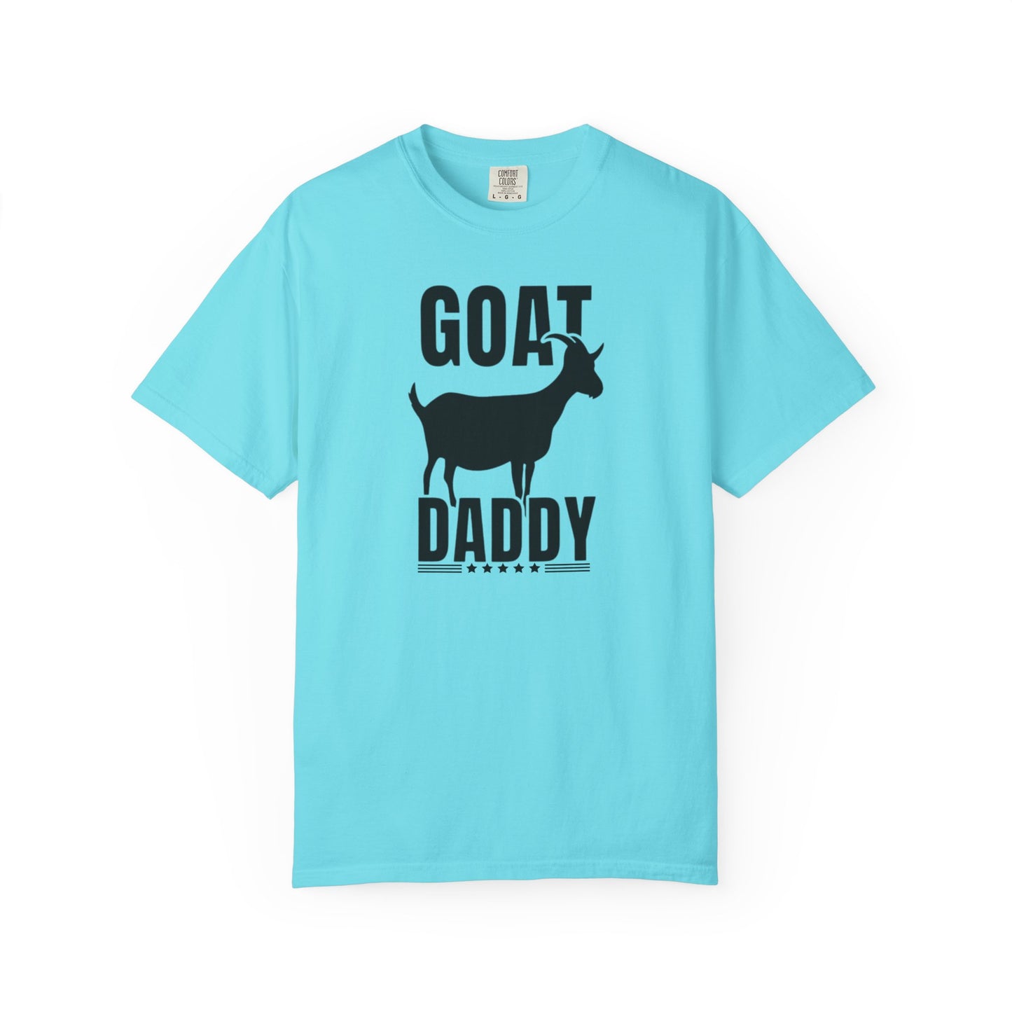 GOAT Daddy funny goat dad graphic tee in Lagoon Blue — Comfort Colors garment-dyed Father's Day shirt