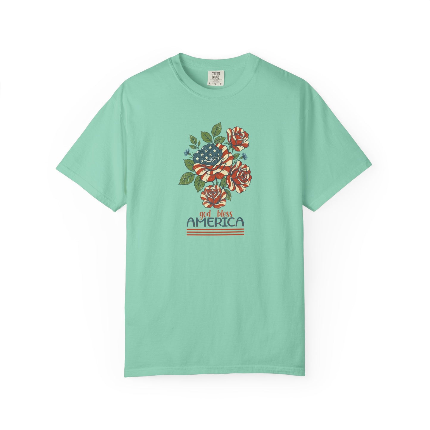 Island Reef-dyed t-shirt with patriotic floral God Bless America graphic on chest