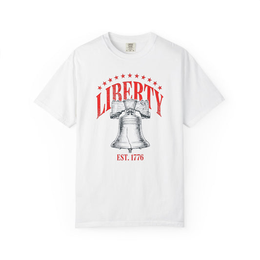 Liberty Bell T-Shirt EST. 1776 in White — vintage garment-dyed patriotic tee