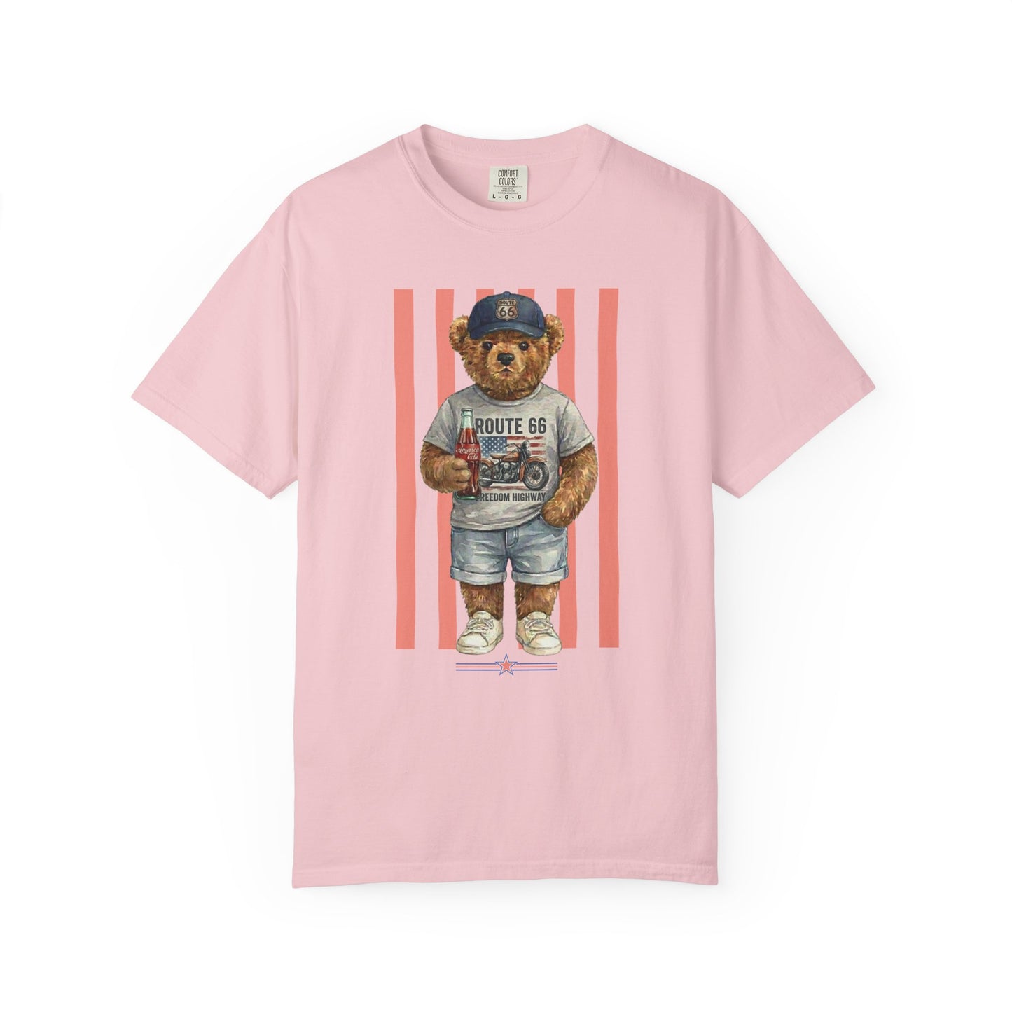 blossom t-shirt with a bear graphic holding a Coca-Cola bottle on a white background