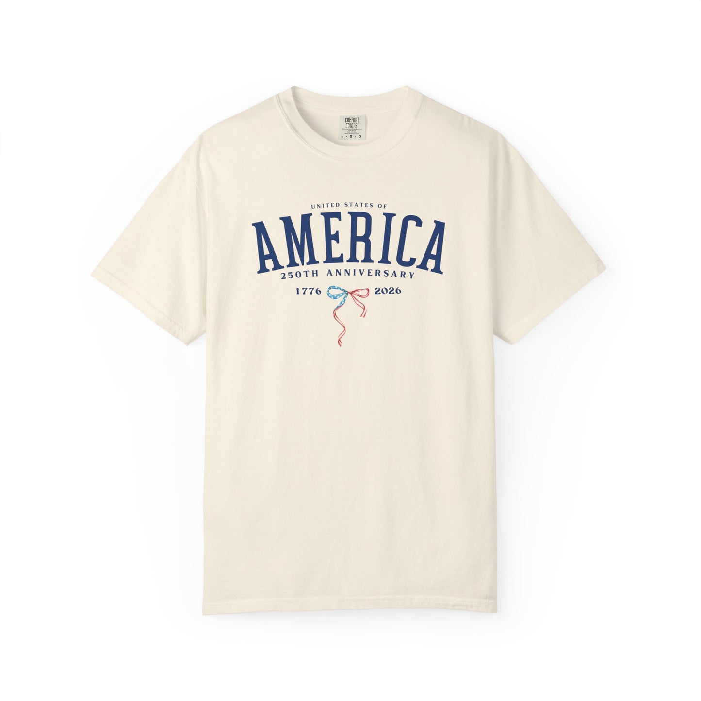America 250th Anniversary T-Shirt in Ivory — vintage garment-dyed patriotic tee
