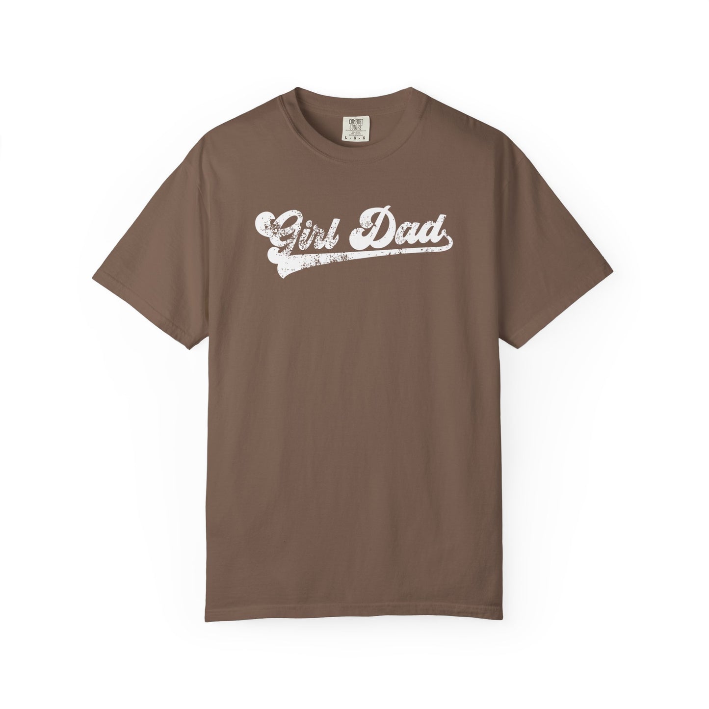 Espresso t-shirt with graphic design and text 'Girl Dad' on a white background