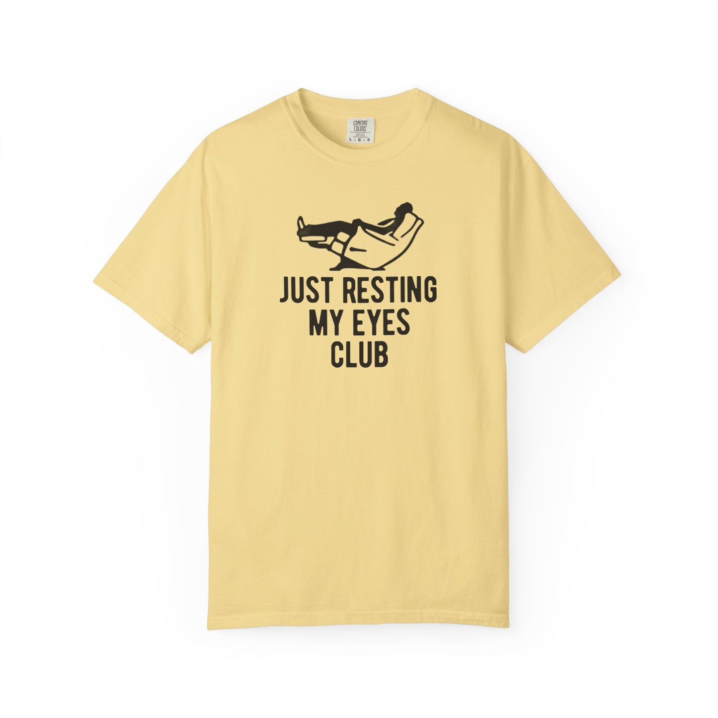 Just Resting My Eyes Club T-shirt in butter — funny garment-dyed graphic tee