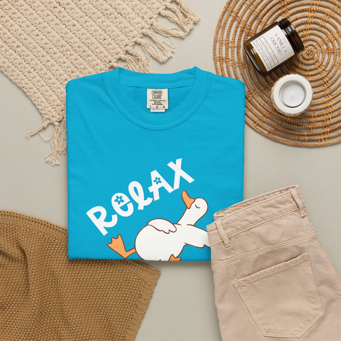 Silly Goose Relax Nothing Is Under Control T-Shirt in Sapphire garment-dyed graphic tee