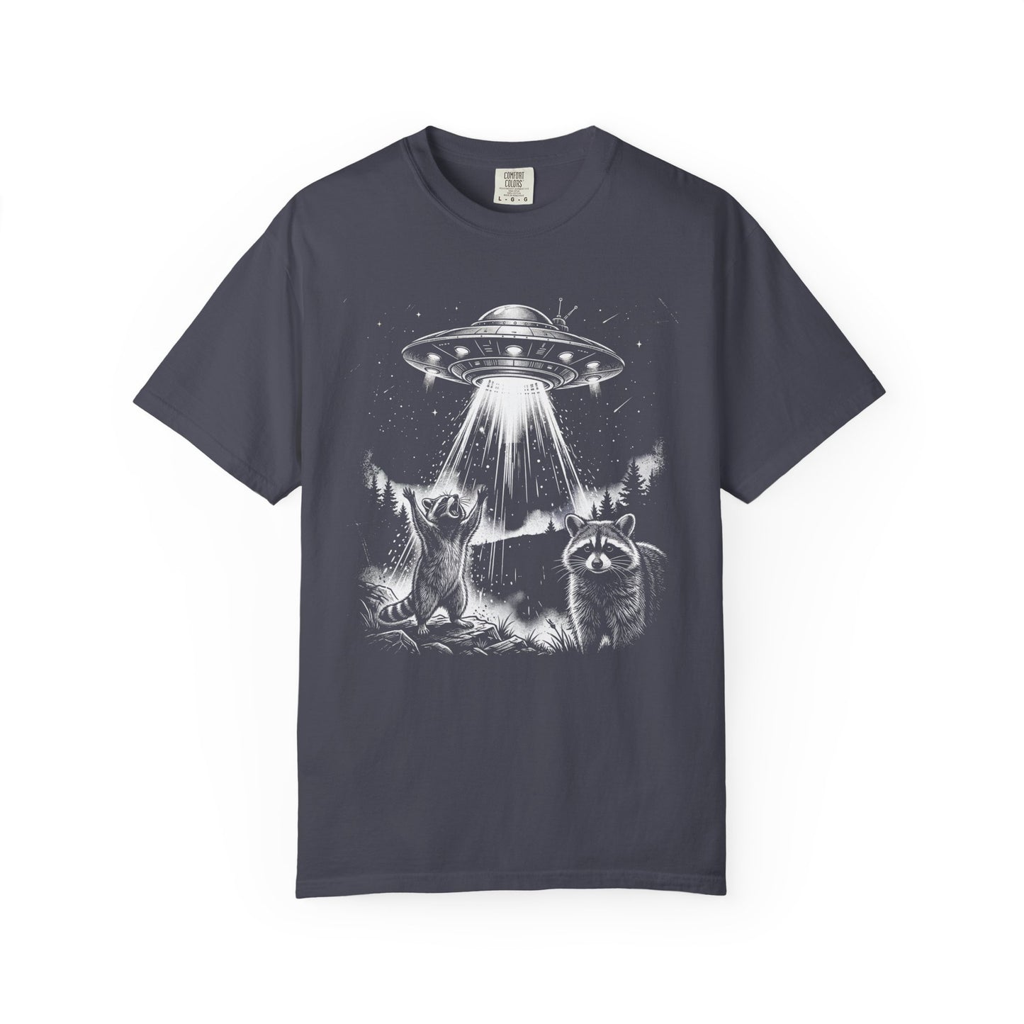 navy t-shirt with soccer-themed graphic and text on a white background