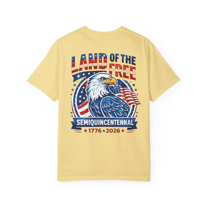 banana t-shirt with an eagle graphic and text on a white background