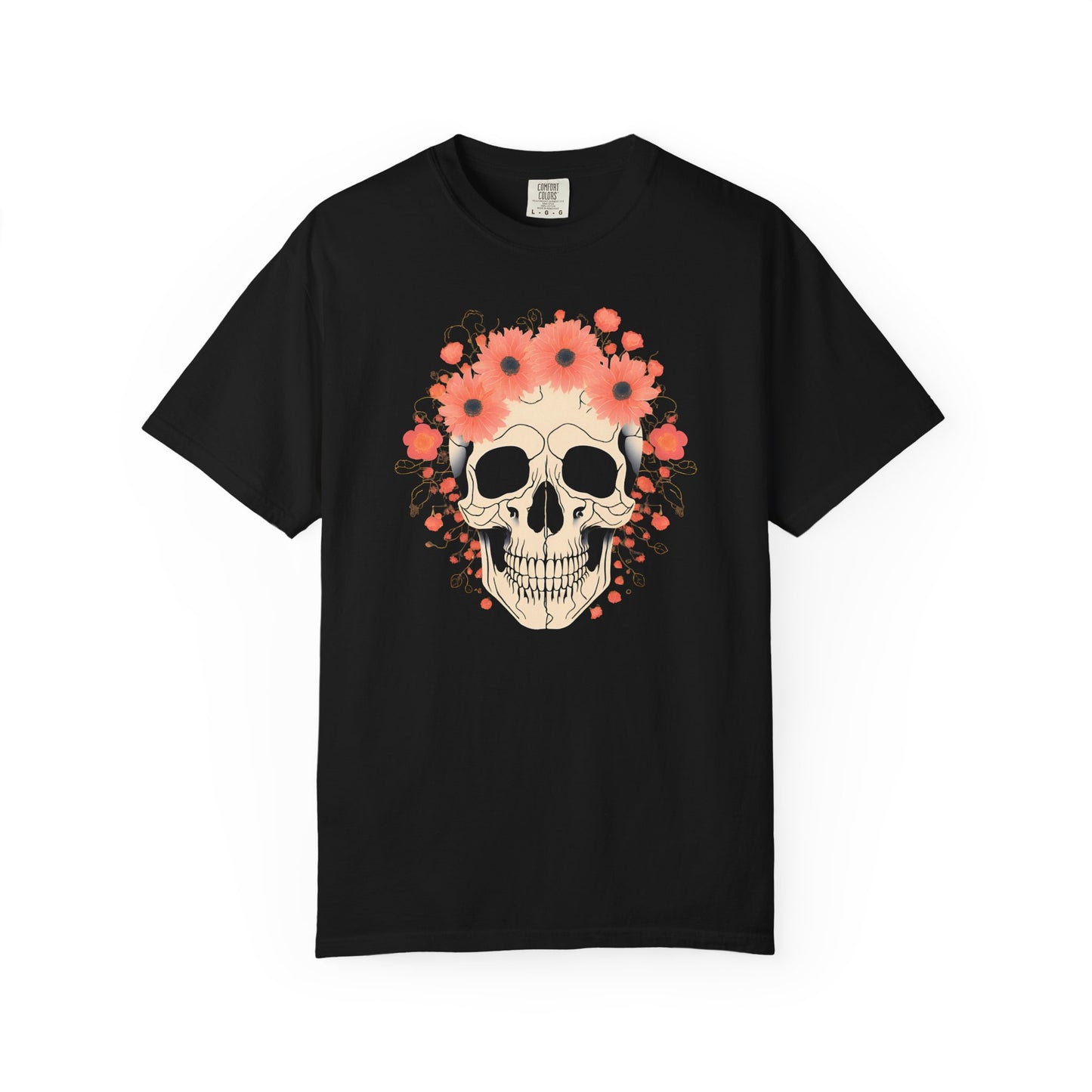 Floral Skull Graphic T-Shirt in Black — dark floral crown gothic tee