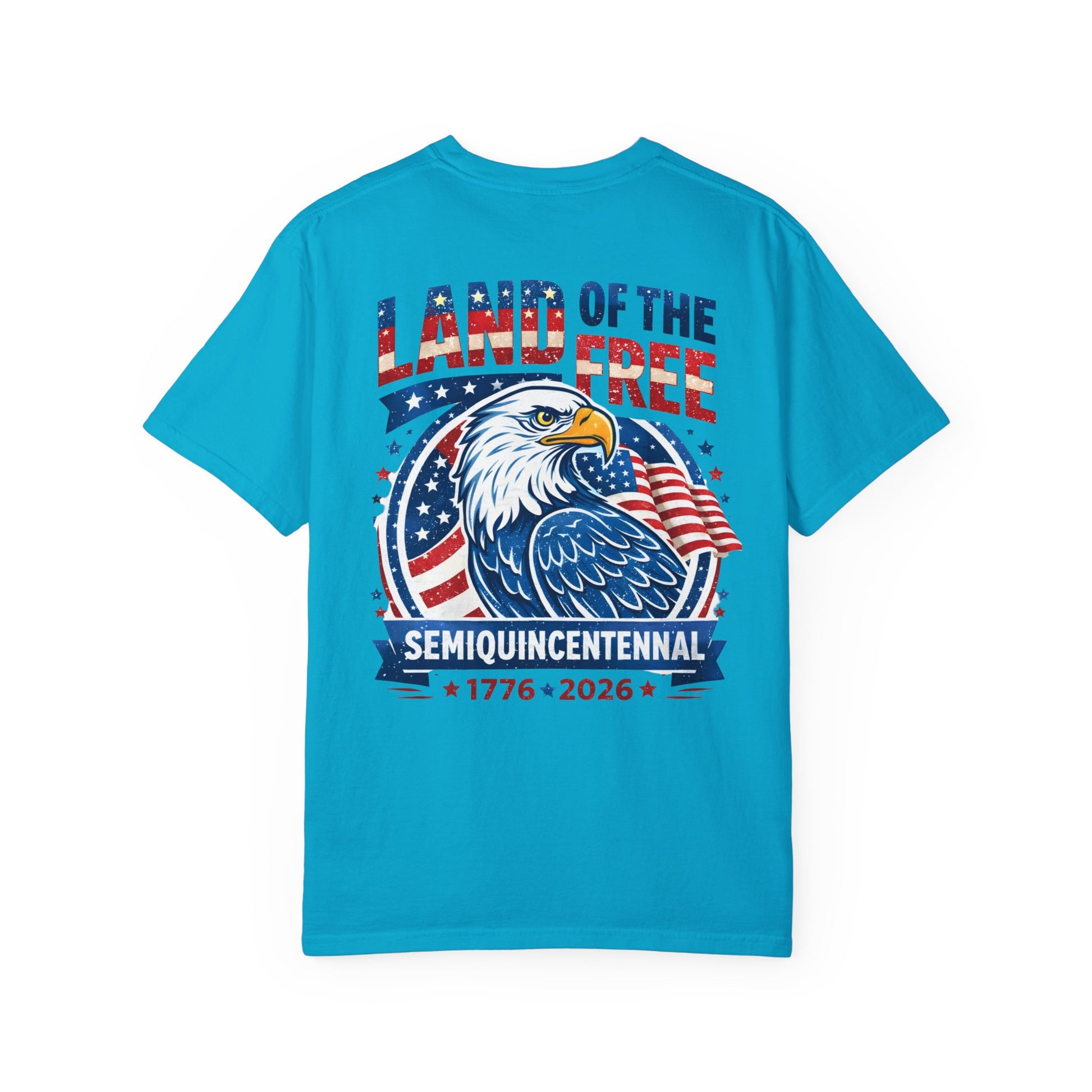 sapphire shirt with an eagle graphic and text on a white background
